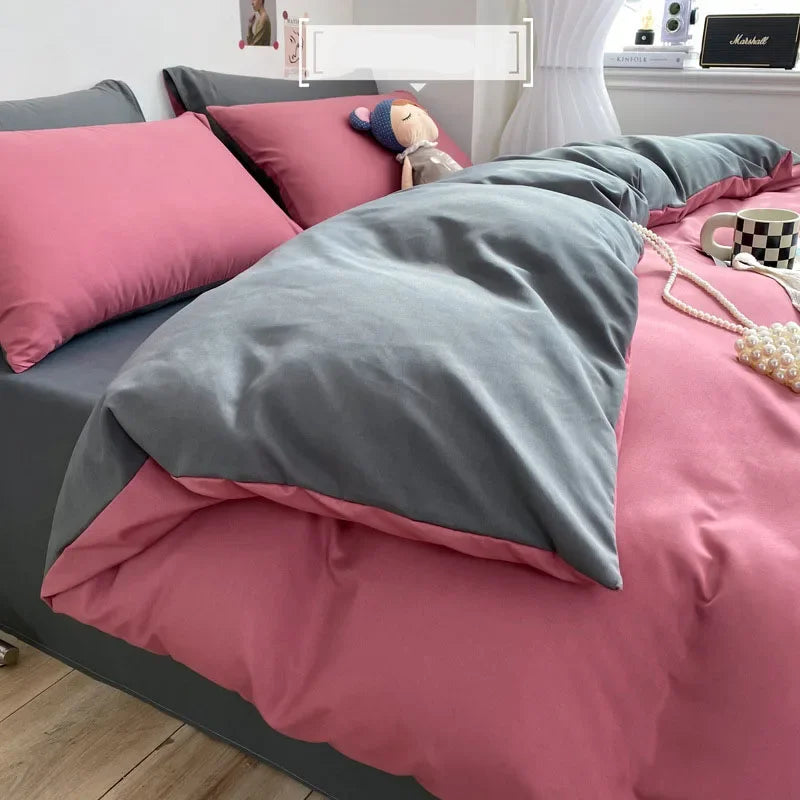 Luxury Washed Cotton Solid Bedding Set 3-4 Pcs Yellow Home King Size Duvet Cover Set with Flat Sheets Simple Queen Bedding Sets