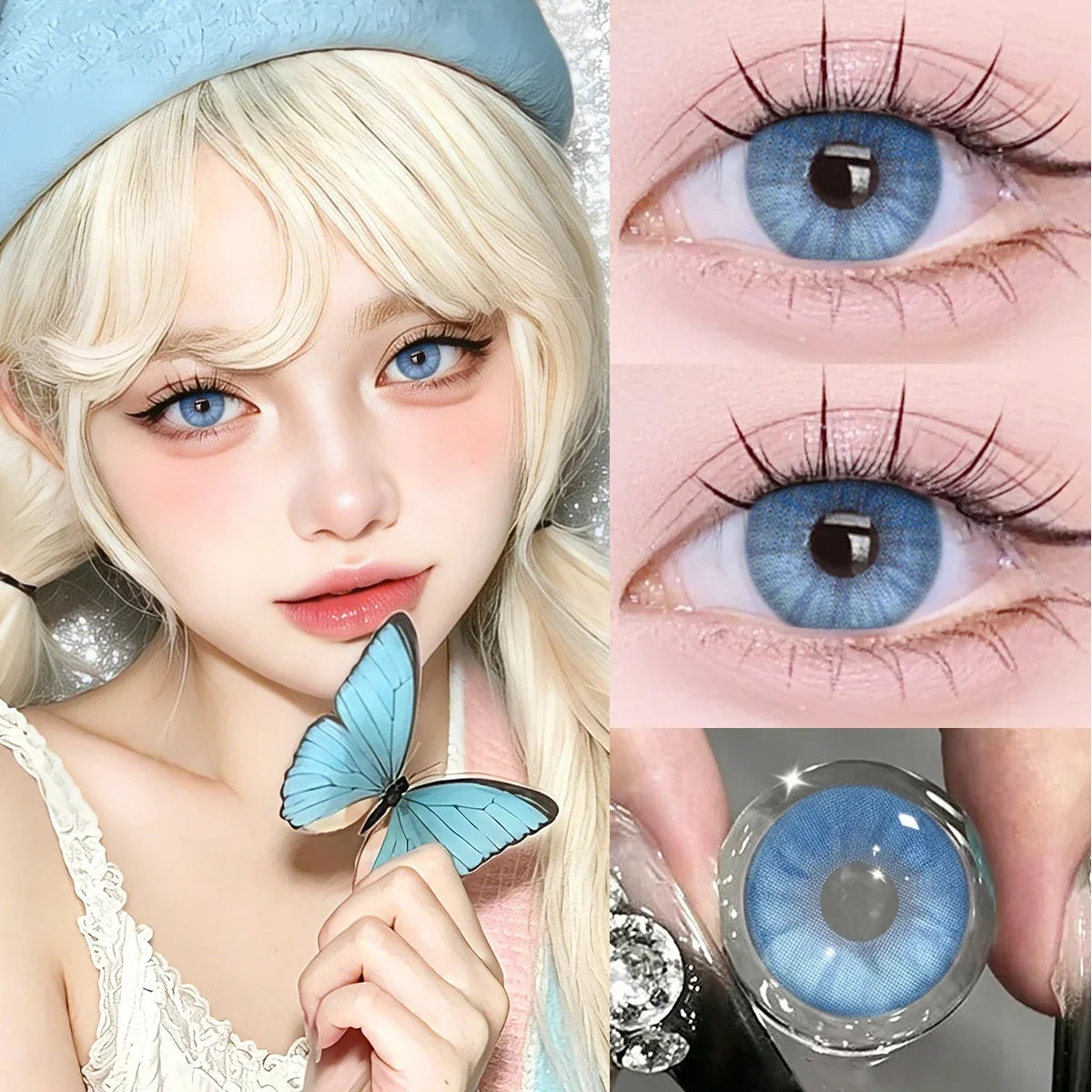 Colored Contact Lenses with Prescription 6 Months Disposable Blue Soft Contacts for Eyes Natural Makeup Lens