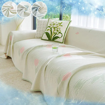 1PC-Tulip ice silk sofa towel, pet friendly scratch and dust resistant sofa towel, soft fabric, exquisite flower pattern
