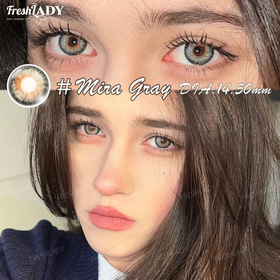 1 Pair Gray Colored Contact Lenses Natural Pupils Eyes Soft lenses Soft Contacts 14.50mm