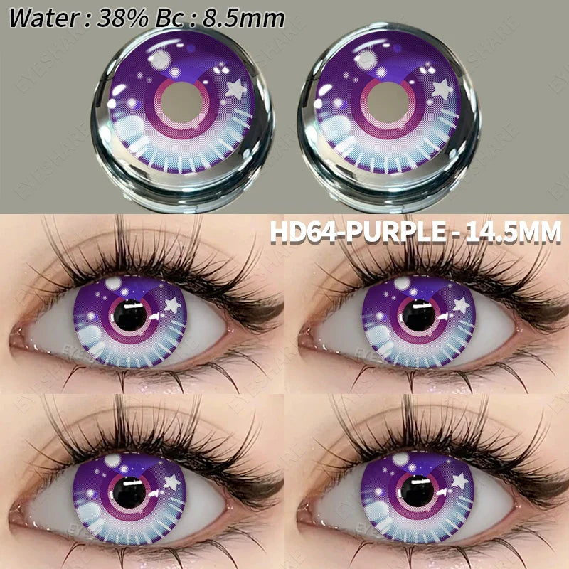 Colored Contact Lenses 2pcs Purple Contact Lenses Anime Cosplay Contact Eye Lenses Halloween Beauty Makeup Color Lens