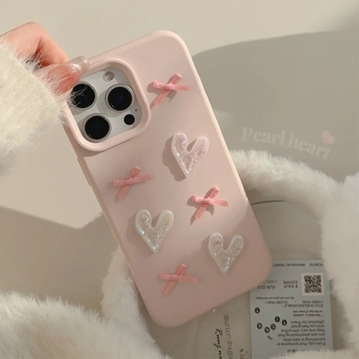 3D Pink Love Heart Bow Phone Case for IPhone16 15 14 12 13 11 Pro ProMax Mini Plus X XR Shockproof Phone Cover