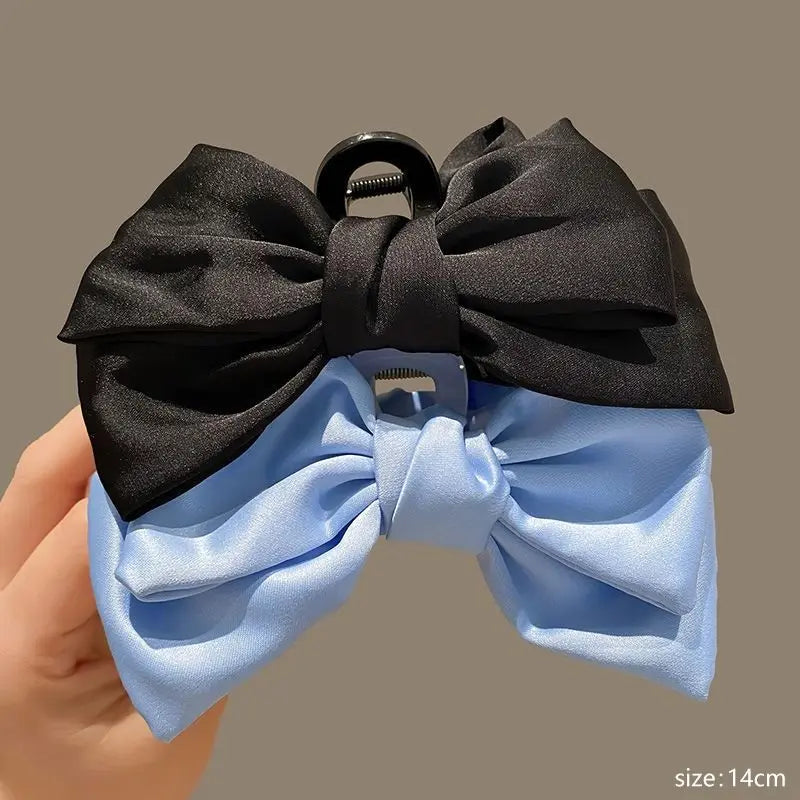 Cute double-sided hair accessory shark clip oversized bow satin French style fresh three-dimensional princess bow temperament