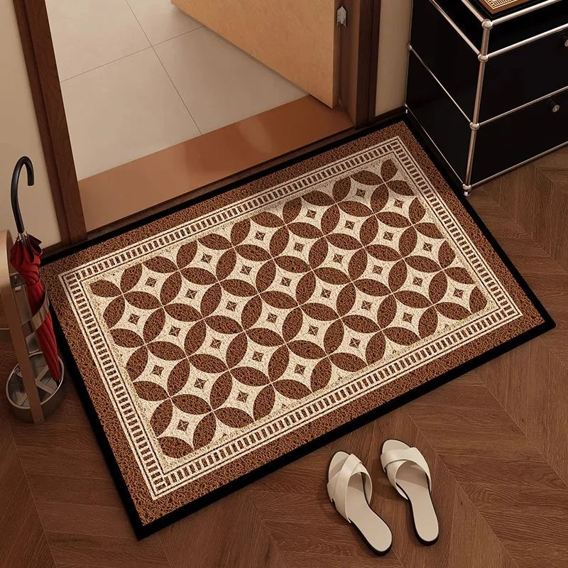 Vintage Pattern Wire Loop Mat Water-Resistant Non-Slip Area Rug for Living Room Entryway Home Decor