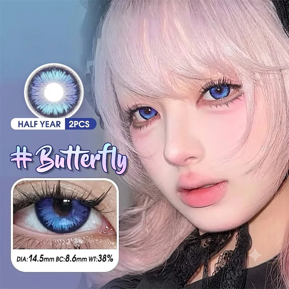 Eyes Contacts Colored Contact Lenses Lens Small Pupil Diopter Power Beauty Myopia Blue 14.5mm 2Pcs 6 Months