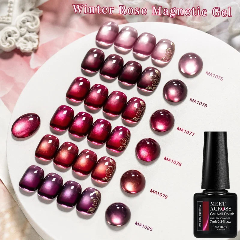 Red Winter Rose Cat Magnetic Gel Nail Polish Glass Beads Magnetic Semi Permanent Soak Off UV Gel Varnish Nail Art For Valentine