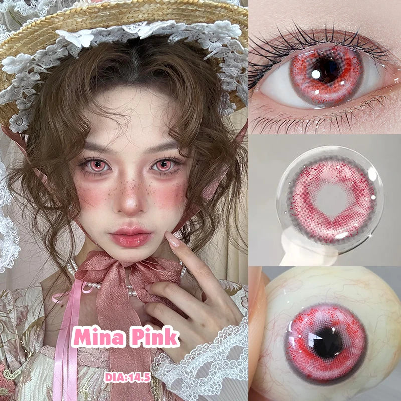 Anime Cosplay Beauty Pupil 1Pair New Red Color Contact Lenses with Degree 0~-8.00 Myopia Blue High Quality Fashion Lenses