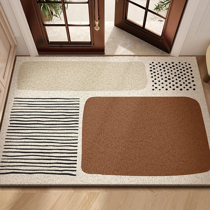 Modern Geometric Wire Loop Door Mat Water Absorbent Dirt Trapper Non-slip Rug for Home Entrance & Hallway