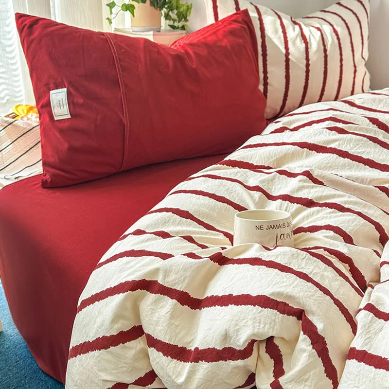 Japanese Striped Printed Quilt Cover Soft Single Duvet Covers for Dormitory Home Skin-Friendly Bed Decoration for Four Seasons