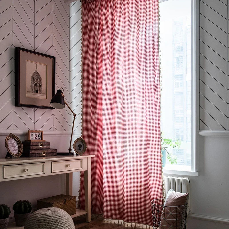 Red White Plaid Curtains Blackout Check Pattern Rod Pocket for Living Room Bedroom Christmas Decoration Semi Sheer Window Drapes