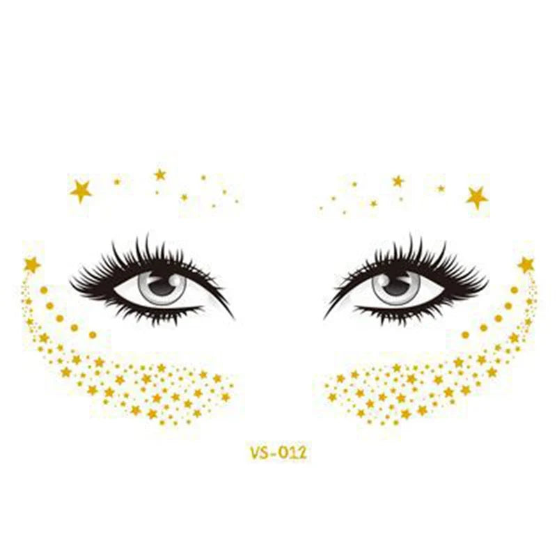 Glitter Stickers Face Tattoo Flash Gold Temporary Metalic Tattoos Waterproof Makeup Decals for Girls Party Music Festival