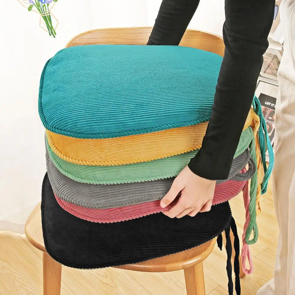 Simple Chair Cushion With Straps Horse Shape Dining Chair Seat Thickened Breathable Cushion Student Horseshoe-shaped Chair Pads