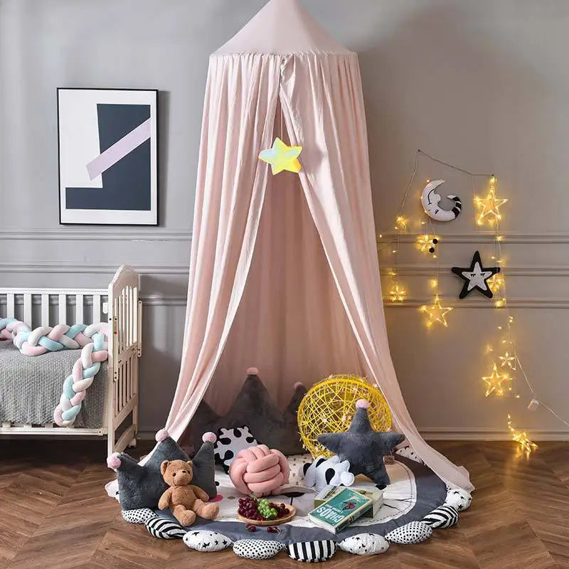 No-Drill round Top Bed Canopy Children's Windproof Baby Bed Light Blocking Mosquito Net Ceiling Mounted Bed Tent Bed Curtain