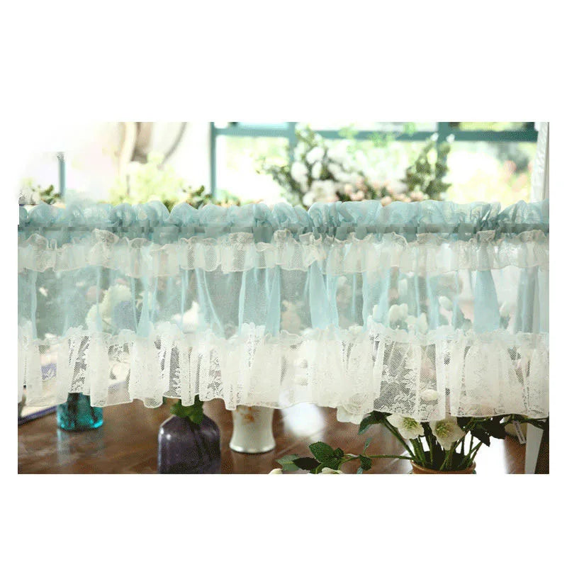 Window Valance White Lace Floral Sheer Short Curtain Rod Pocket French Style Solid Valances for Kitchen Window W140xL40cm