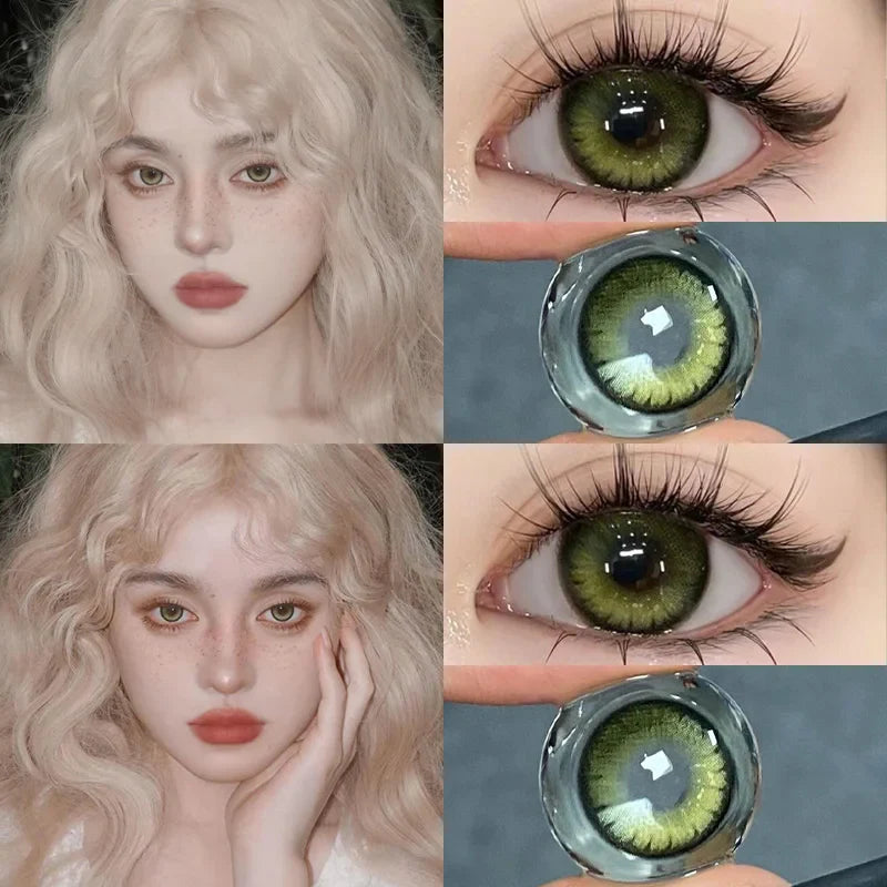 1 Pair Hot Selling Color Contact Lenses With Prescription Myopia Lenses Green Lens for Women Makeup Yearly Fast Shipping
