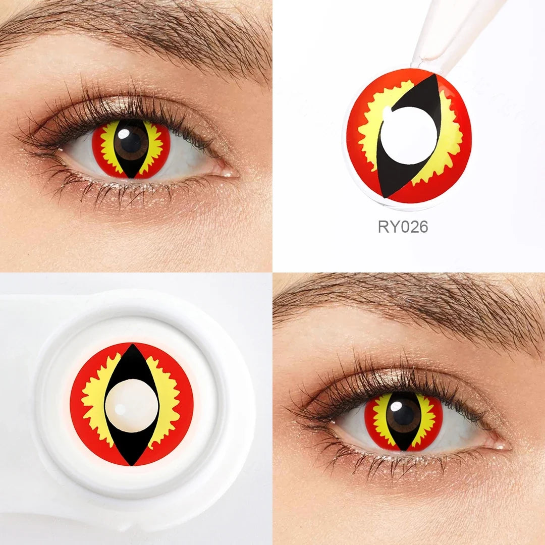 Yearly Use Halloween Contact Lenses For Cosplay Contact Lens Dragon Eye Lens Red/Pink Color Contact Lenses 14.0mm 8.5mm