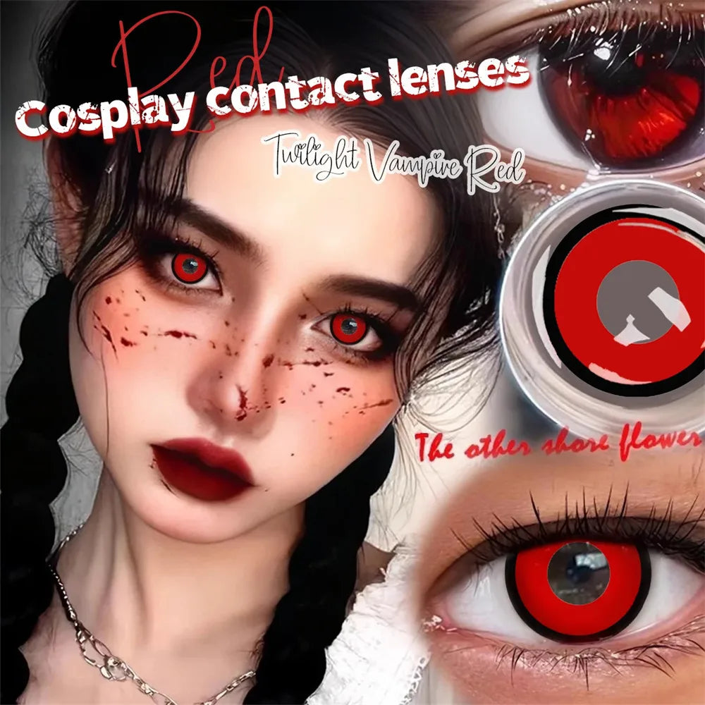 Eye Eyes Color Contacts Colored Contact Lenses Lens Small Pupil Beauty Halloween Cosplay Anime Pink Blind 2Pcs 1 Year