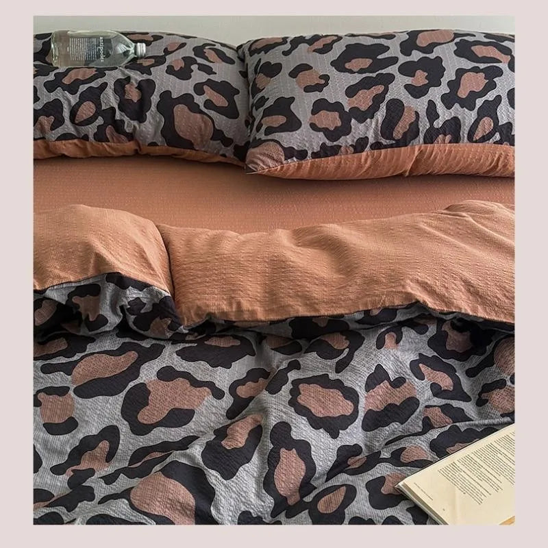 3/4Pcs Bedding Set Leopard Print Bed Sheet Duvet Cover Pillowcase Beddings Sets Full Double Four-Season Muslin Three-Piece Set