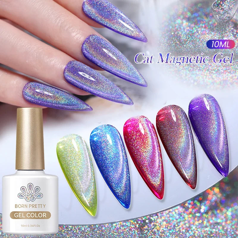 BORN PRETTY 10ml Black Glass Cat Magnetic Gel Nail Polish Ultra Shine Gold Silver Glitter Soak Off UV LED Gel Nail Art Varnish