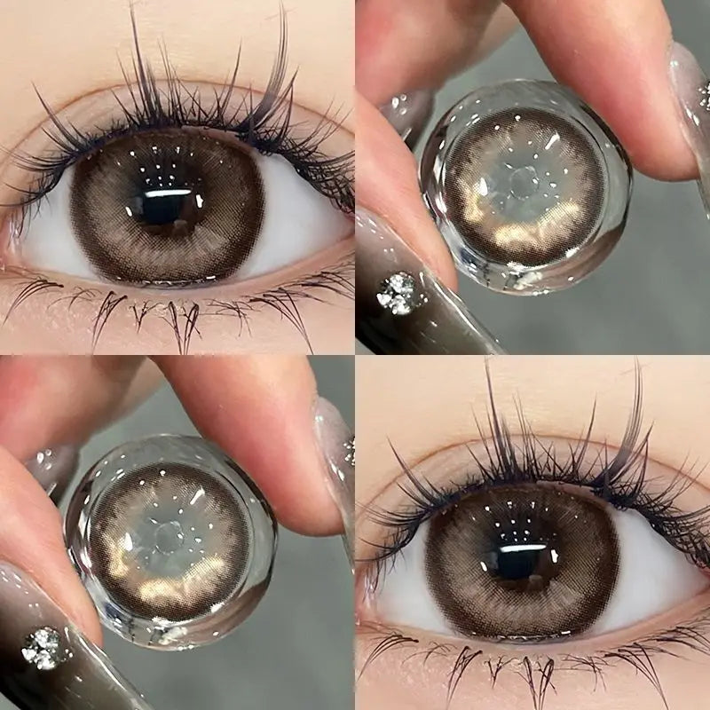 Colored Contact Lens Nature Brown 2 Pcs Year New Lenses with Myopia Degree Grade 0.00- 8.00 Soft Lens