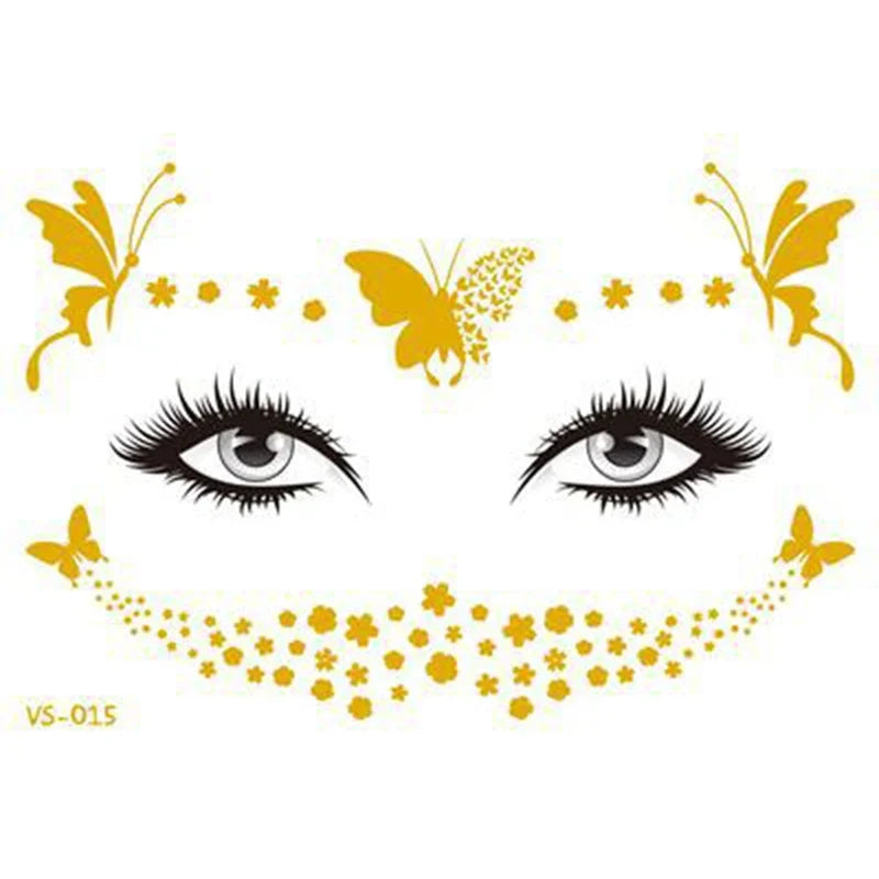Glitter Stickers Face Tattoo Flash Gold Temporary Metalic Tattoos Waterproof Makeup Decals for Girls Party Music Festival