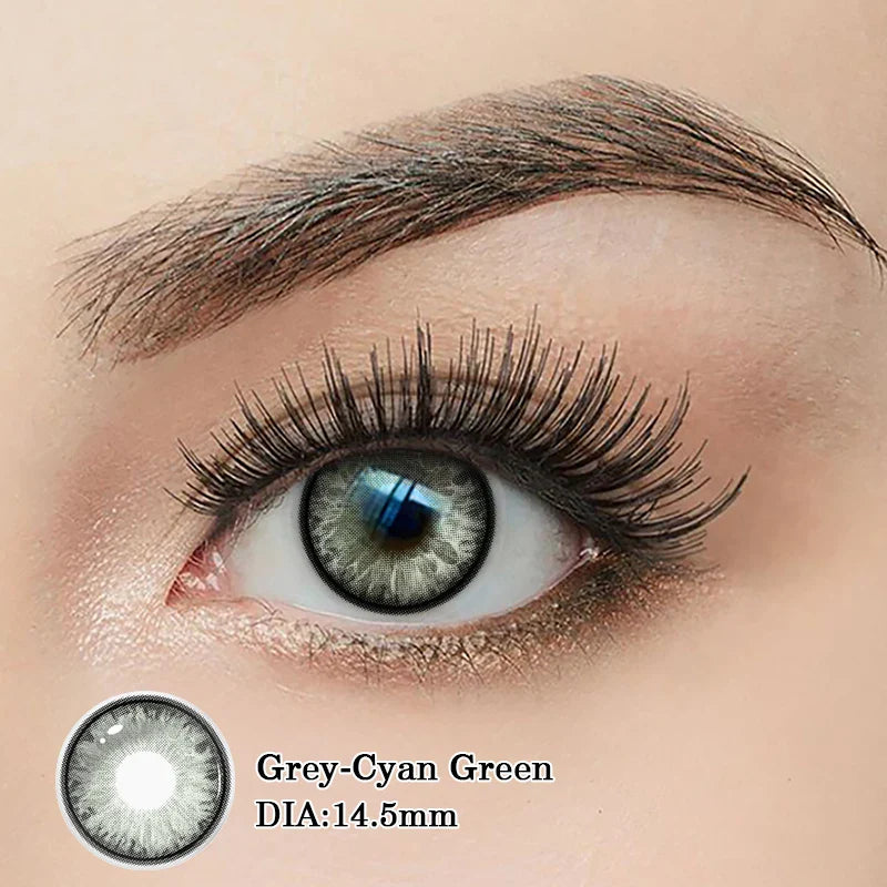 1pair New Colored Contact Lenses with Degree Blue Fashion Green Iris Series Lenses Yearly urban Gray  Make Up Yearly