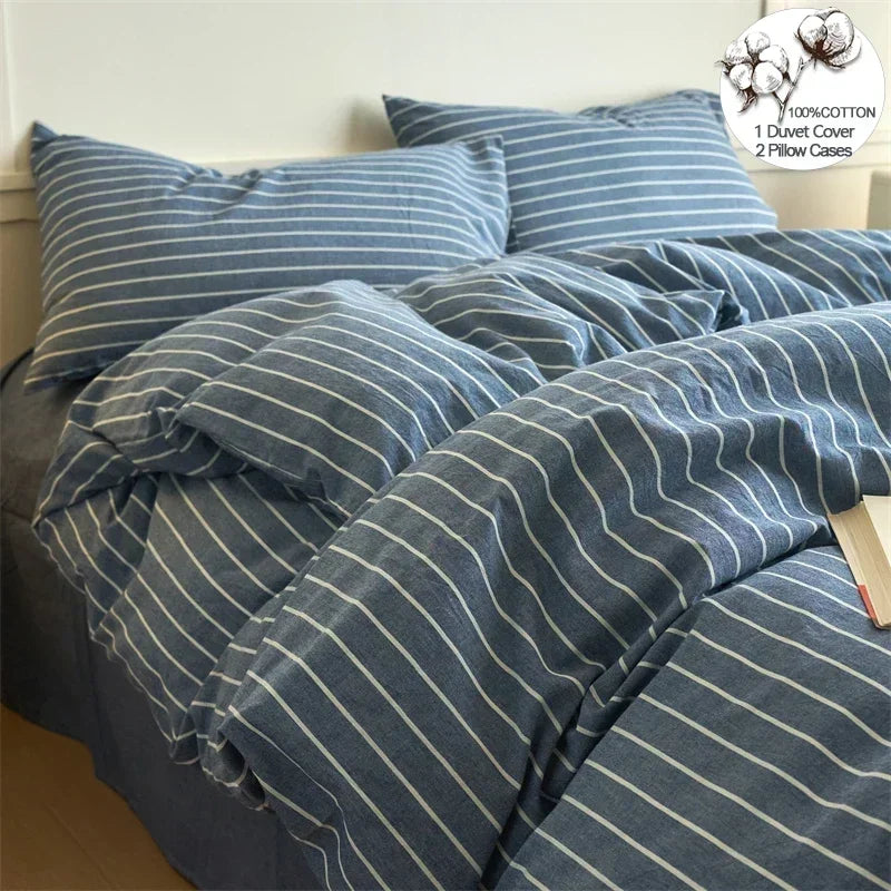 Minimalist Striped 100% Cotton Washed Cotton Bedding Set