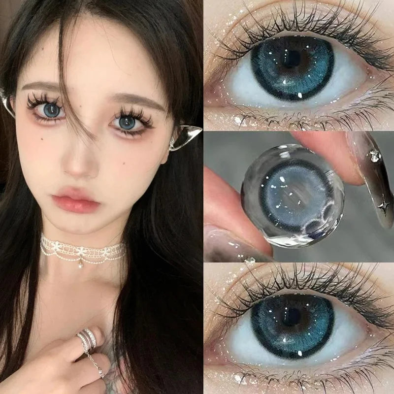 1 Pair Myopia Korean Lenses Natural Black Grey Contact Lenses Fashion Beauty Blue Pupils Cosmetics Hot Sellers Yearly