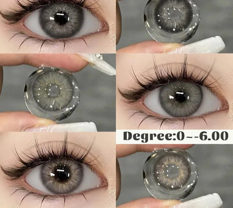 1Pair Natural Colored Contact Lenses with Prescription Myopia Lenses with Degree Gray Pupils Lens Brown Lenses Yearly