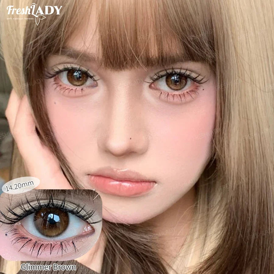 1 Pair Brown Colored Contact Lenses Natural Gray Pupils Eyes Contact lenses Big Eyes Soft Contacts 14.20mm