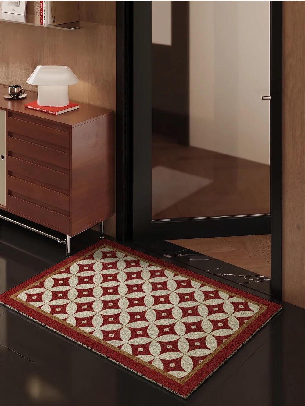 Vintage Geometric Pattern Wire Loop Door Mat Non-Slip Wear-Resistant Entrance Rug for Home Porch