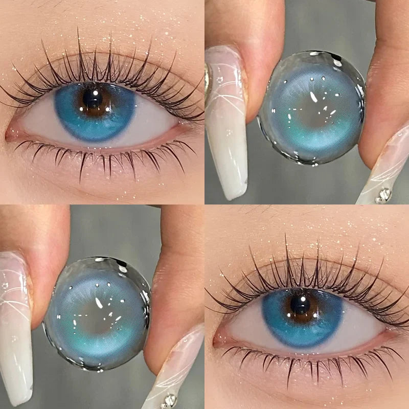 2PCS New Blue Prescription Contact Lenses with Diopters Fashion Pupils Cosmetics Eye Red Korean Lens High Quality Lenses