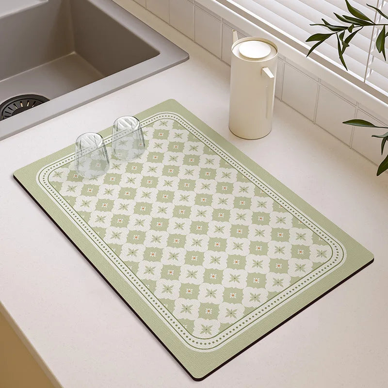 Elegant Pattern Diatomite Mat Non-slip Waterproof Absorbent Pad for Kitchen Countertop Tableware Drying & Coffee Table
