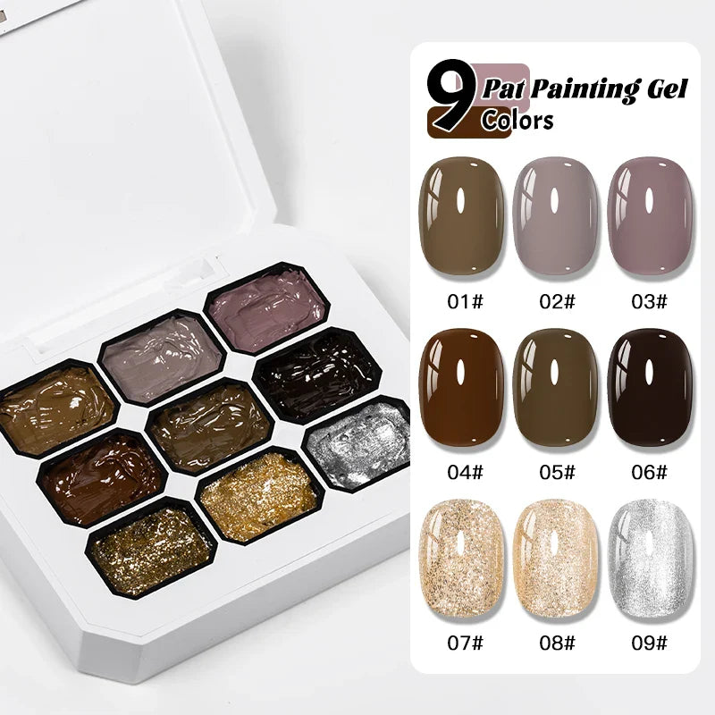 9-colors Warm Winter Pat Painting Gel Nail Polish Gradient Patting Gel Smudge Canned High Saturation Semi-Solid UV Gel Varnish