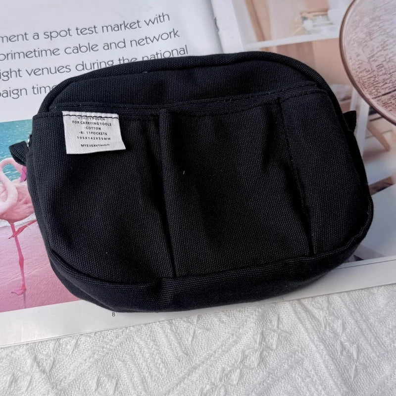 Large Capacity Canvas Storage Bag Simple Design For High School Students Multi-Layer Pencil Case And Bag For Boys And Girls
