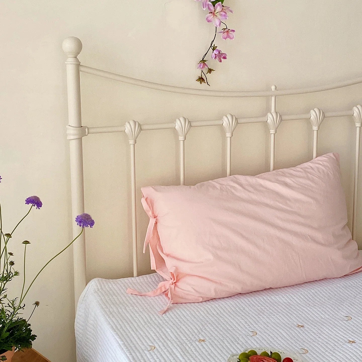 Pure Cotton Pillowcases  Knot Tied Set of Two  Color Versatile Ins Girl's Heart Cotton Fabric Rectangular Shape