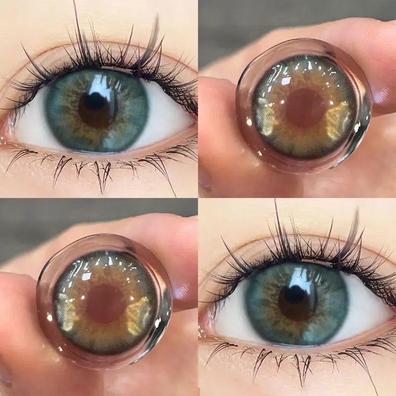 1Pair Color Contact Lenses New Product Lan Cat Sclera Blue Green Lenses Degree Prescription -0.00 to -8.00 Beauty Pupils