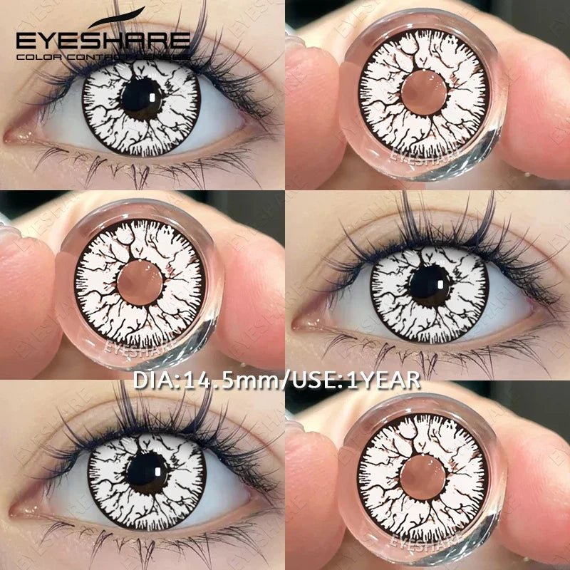 EYESHARE 1Pair Cosplay White Lenses Halloween Color Contact Lenses Red Eye Makeup Lenses Crazy Contact Lenses Black Eyes Lens