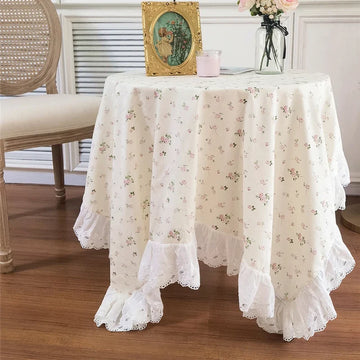 Pink Rose Tablecloth Cotton Diningtable Decorative Tablecloth Romantic French Embroidered Lace Coffeetable Sofa Cover Cloth