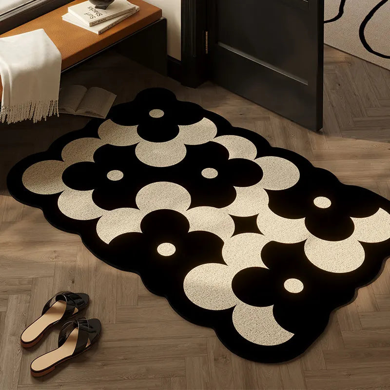 Modern Geometric Floral Wire Loop Doormat Non-Slip PVC Coil Entrance Rug Heavy Duty Scraper Mat for Mud & Dirt Removal
