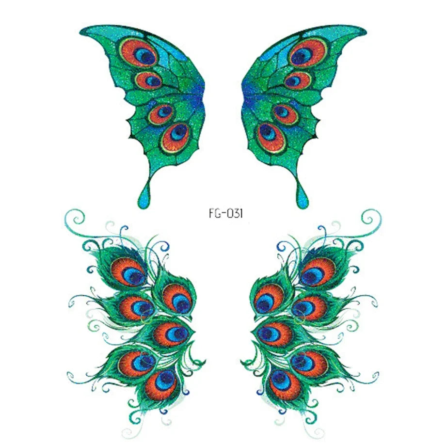 Shiny Butterfly Tattoo Stickers Temporary & Waterproof Removable Winged Animals Pattern Tattoos Insect Flase Tattoo for Party