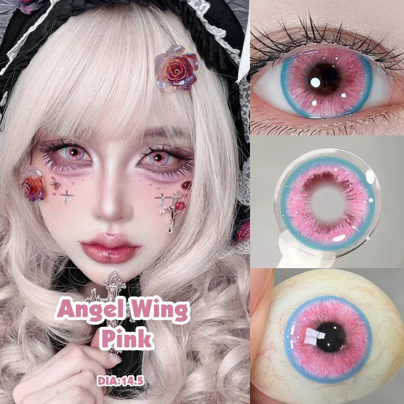 Anime Cosplay Beauty Pupil 1Pair New Red Color Contact Lenses with Degree 0~-8.00 Myopia Blue High Quality Fashion Lenses