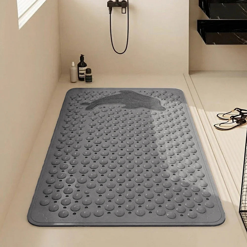 Non-Slip PVC Shower Bath Mat with Suction Cups Hydrophobic Hollow Massage Bathtub Pad Quick-Drain Thickened Bathroom Floor Mat