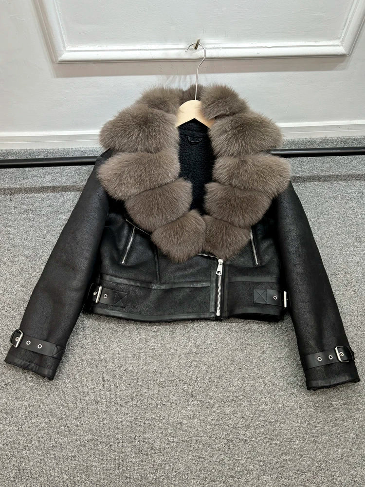 Fashion Women Faux Leather Jacket Winter Coat