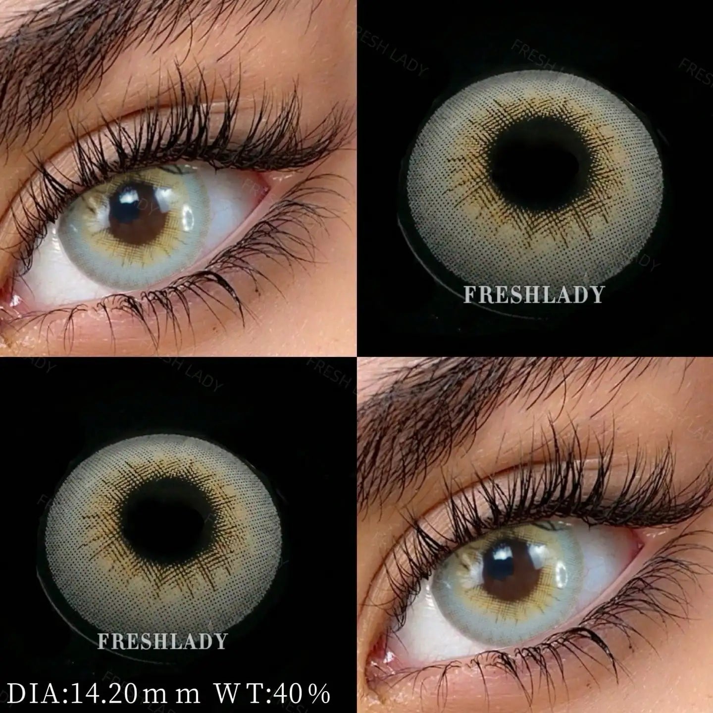 1 Pair Green Colored Contact Lenses Natural Gray Pupils Eyes Contact lenses Soft Lenses 14.00-14.50mm Annual Use