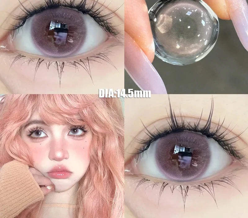 1 Pair 2025Year New Lenses with Myopia Degree Grade 0.00- 8.00 Pink Blue Grey Beauty Pupilentes Soft Lens Yearly ﻿