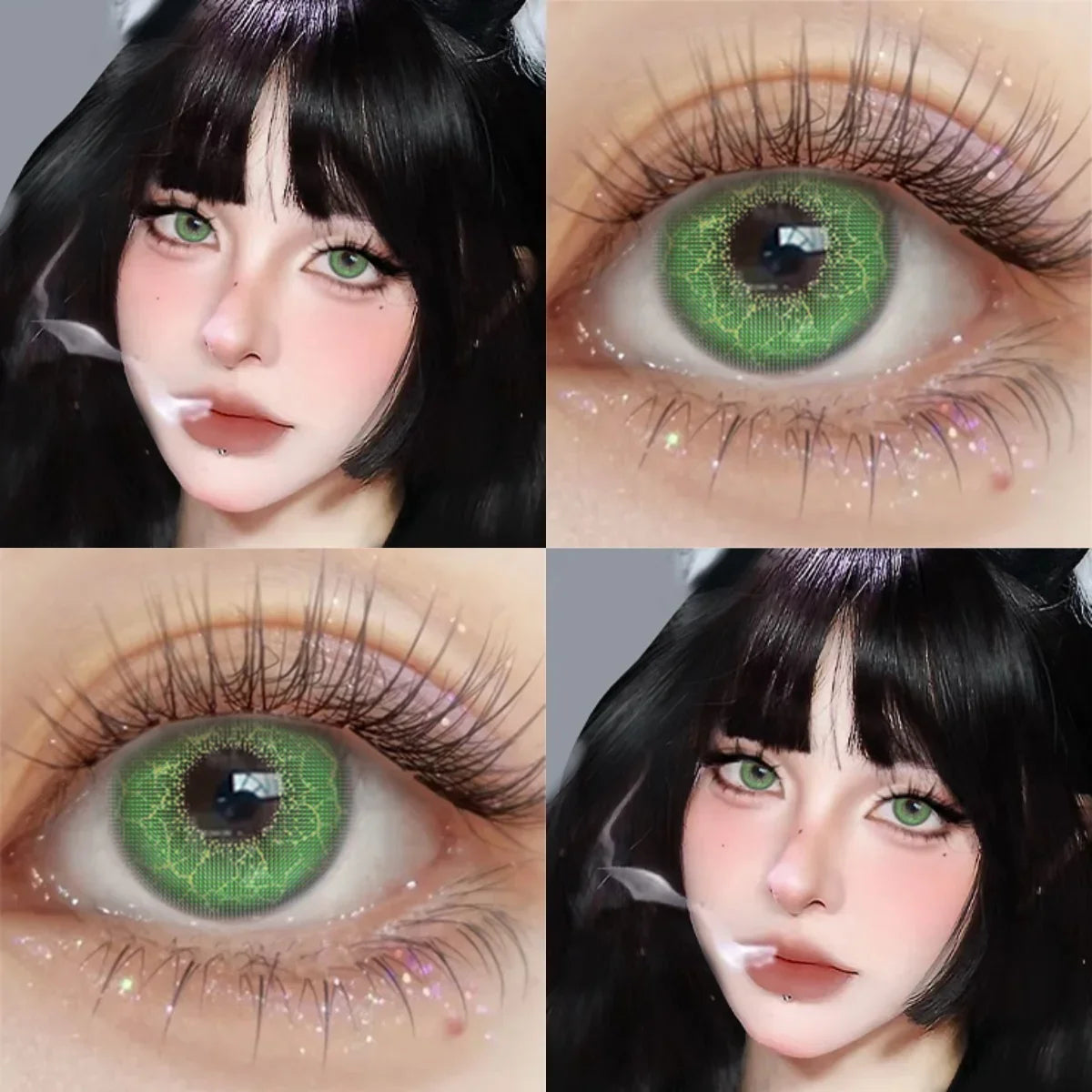 2 Pairs 6 Months Disposable Colored Contact Lenses Green Anime Cosplay Soft Contacts Lenses for Daily Party Eye Beauty