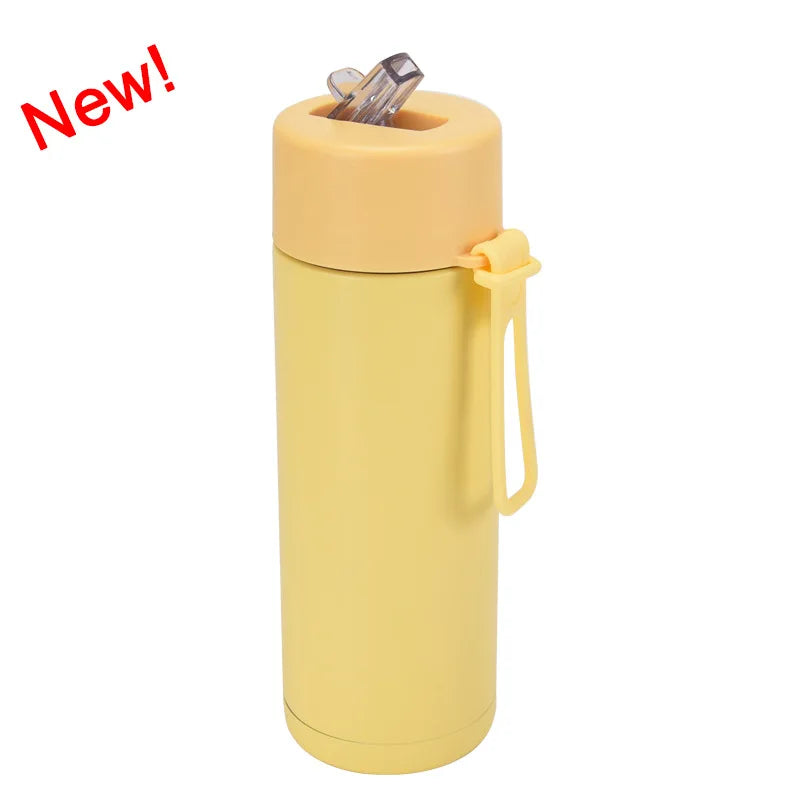 Stainless Steel Thermos Mug, Large Capacity, Portable Silicone Handle with Straw, American Large Capacity, WATER BOTTLE, 650ml