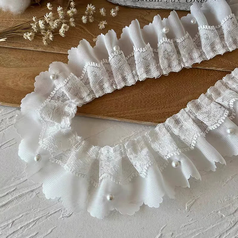 White Lace Lace Ribbons Accessories Lace Trim Handmade DIY Extended Clothes Pleated Sewing Decorative Fabric Skirt Hem Fabric