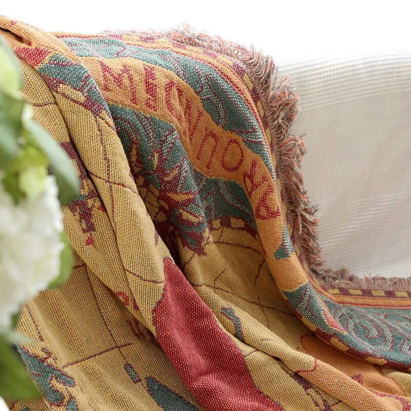 World map Cotton Bohemian Plaids Home Blanket Knitted Dustproof Sofa Cover Blanket Anti-Slip Decorative Blankets For Tea Table
